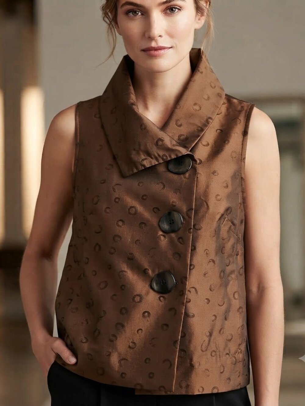 LIV Habitat Leopard Print Vest Top Avant Garde Button Front Size M